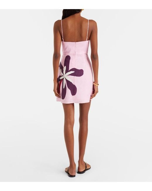 Cala De La Cruz Pink Roma Floral Linen Minidress