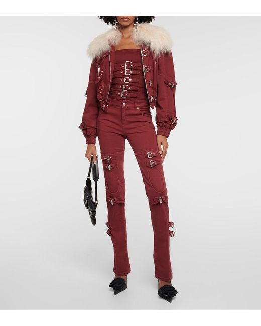 Blumarine Red Cutout Mid-Rise Boyfriend Jeans
