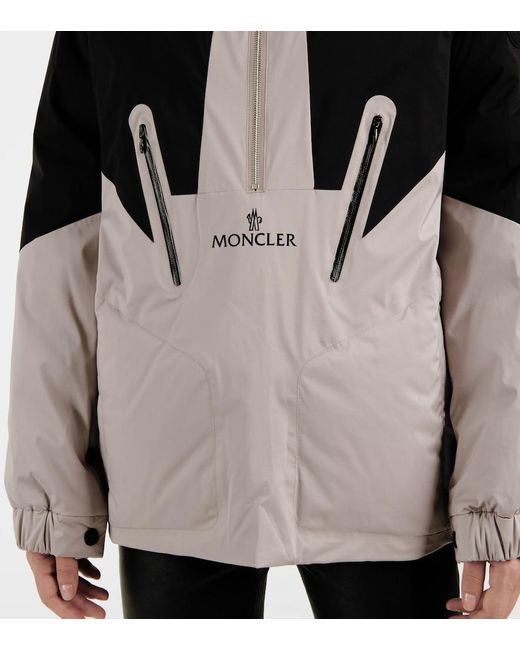 Moncler Gray Iberis Hooded Half-Zip Down Jacket