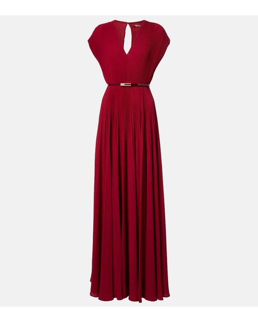 Max Mara Red Elegante Plisse Georgette Gown