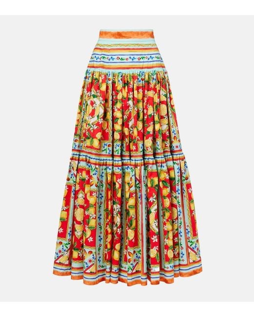 Dolce & Gabbana Red Taormina Printed Cotton Maxi Skirt