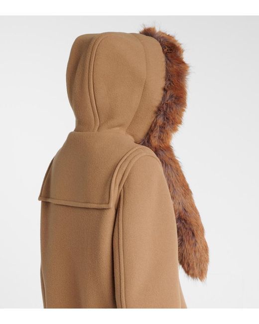 Burberry Natural Faux Fur-Trimmed Wool Coat