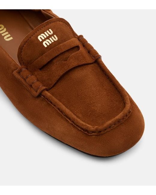 Miu Miu Brown Loafers Aus Veloursleder