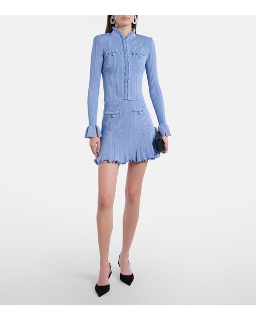 Self-Portrait Blue Beaded Ribbed-Knit Cardigan