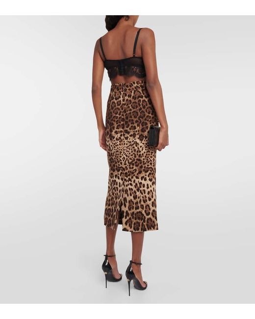 Dolce & Gabbana Brown Leopard Chenille Bleistiftrock