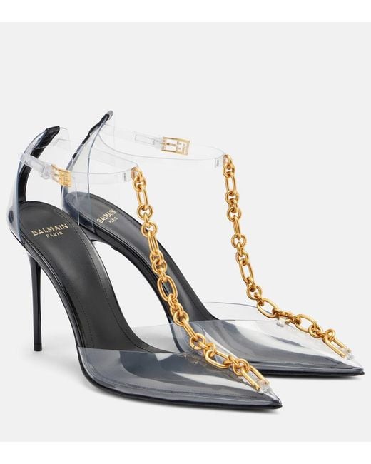 Balmain Blue Chain-Detail Pvc Slingback Pumps