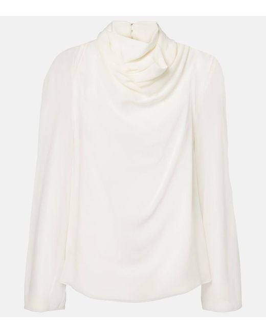 Altuzarra White Cara Draped High-Neck Silk Top