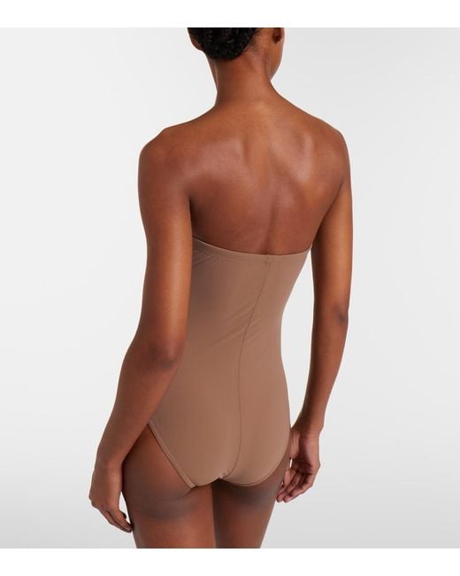Karla Colletto Brown Tess Floral-Applique Swimsuit