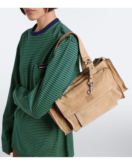 Miu Miu Natural Utilitaire Suede Shoulder Bag