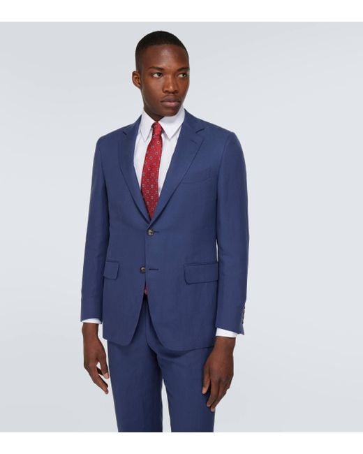 Canali Blue Single-breasted Linen And Silk Suit for men
