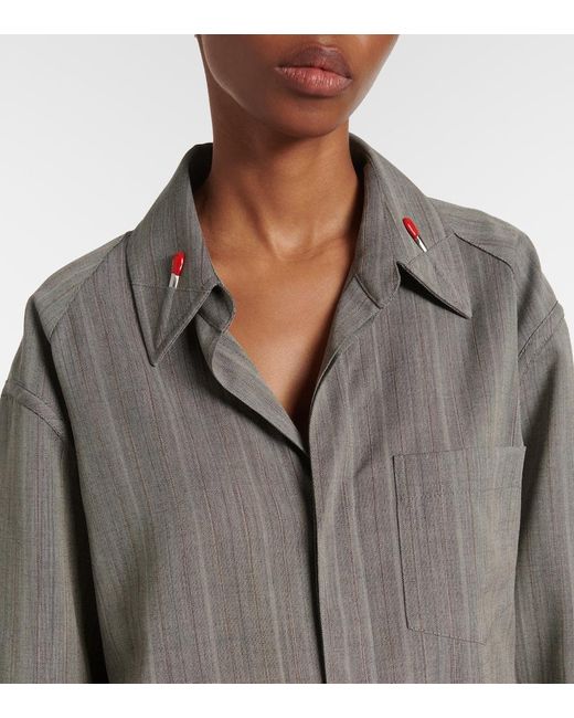 Bottega Veneta Gray Embellished Striped Wool Shirt