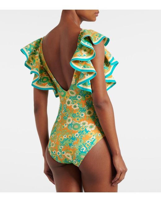 ALÉMAIS Blue Cristina Ruffled Printed Swimsuit
