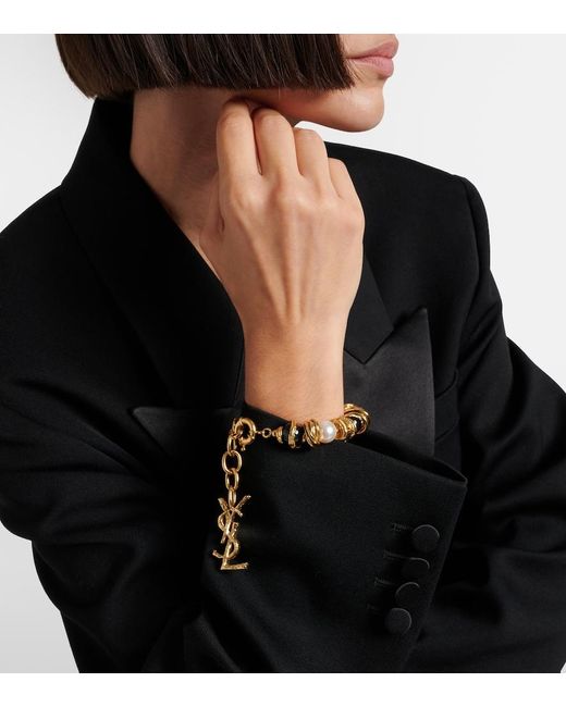 Saint Laurent Metallic Loulou Embellished Bracelet
