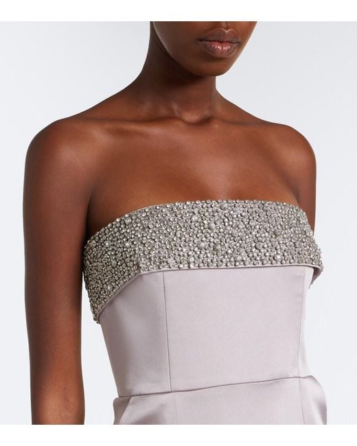 The New Arrivals Ilkyaz Ozel Gray Rhea Embellished Strapless Satin Gown