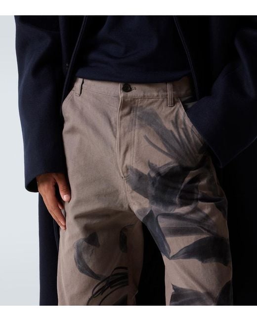 Dries Van Noten Gray Printed Cotton Chinos for men