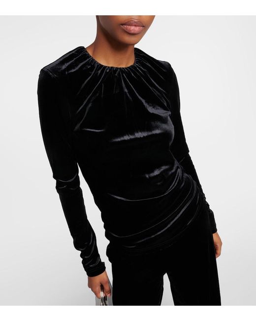 Totême  Black Gathered Velvet Top