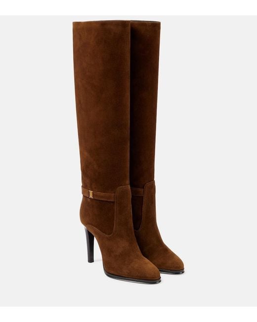 Saint Laurent Brown Diane 100 Suede Knee-High Boots