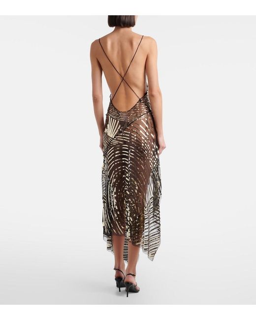 Emilio Pucci Black Asymmetric Sequined Tulle Slip Dress