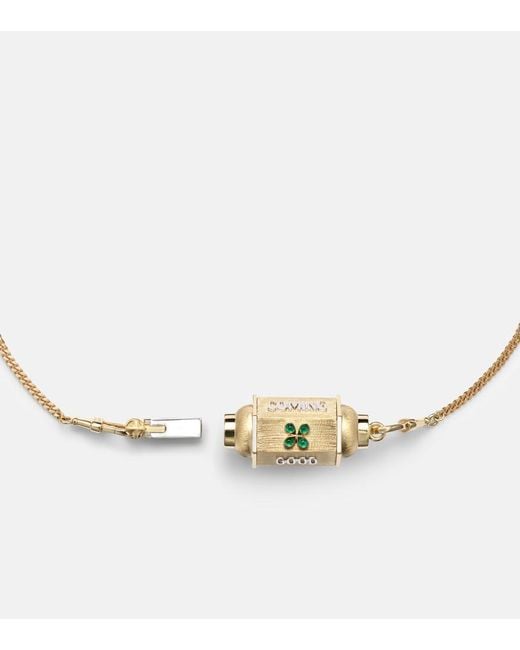 Marie Lichtenberg Metallic Good Things 18Kt Locket Necklace With Emeralds