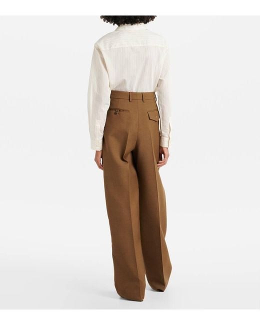 Tod's Brown High-Rise Wool Twill Wide-Leg Pants