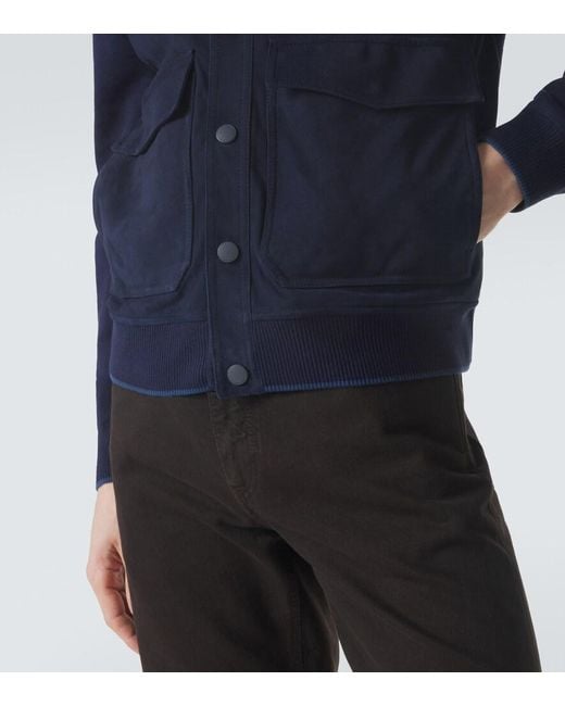Canali Blue Suede Bomber Jacket for men