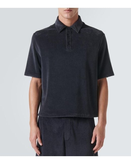 Loro Piana Black Murano Cotton And Silk Velour Polo Shirt for men