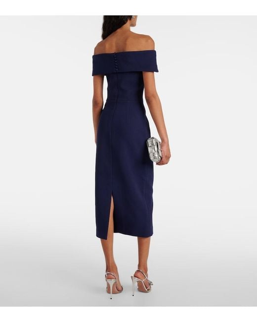 Rebecca Vallance Blue Amore Off-Shoulder Crepe Midi Dress