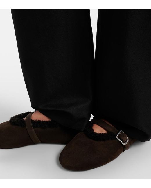 Alaïa Black Shearling-Lined Suede Mary Jane Flats
