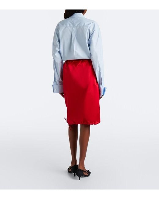 Prada Red Silk Satin Midi Skirt