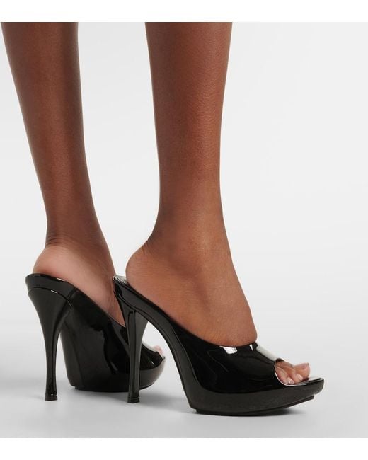 Gucci Black Viv Patent Leather Platform Mules