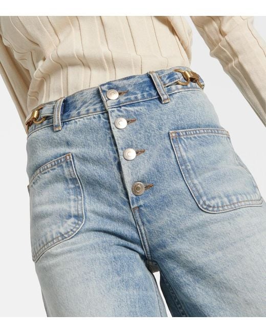 Stella McCartney Blue High-Rise Cropped Flared Jeans