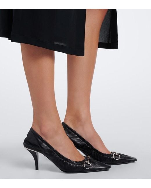 Gucci Black Vittoria Horsebit Leather Pumps