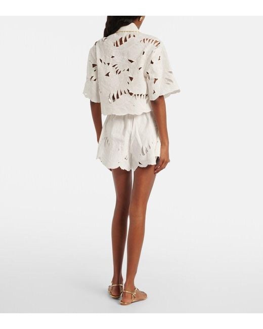Zimmermann White Mahon Embroidered Cotton Shorts