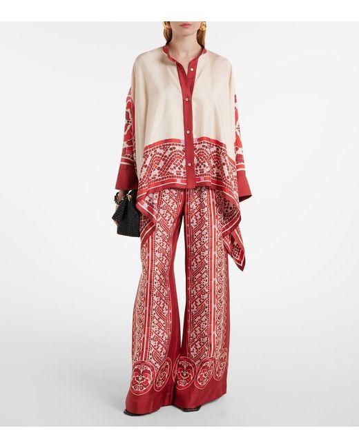 LaDoubleJ Red Foulard Printed Silk Twill Shirt