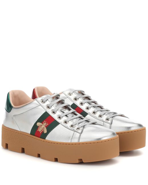 Gucci Gray Ace Embroidered Platform Sneaker
