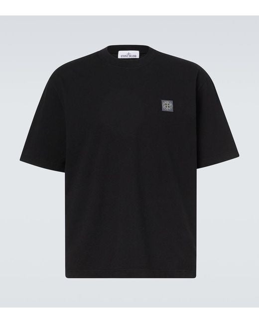 Stone Island Black Embroidered Cotton Jersey T-Shirt for men