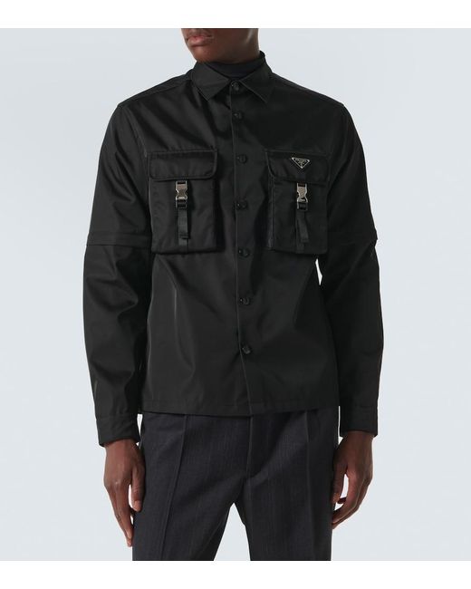Camicia nera in re-nylon con logo di Prada in Black da Uomo