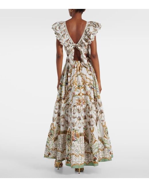 Camilla Metallic Floral Ruffled Cotton Maxi Dress