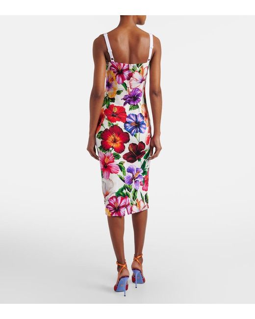 Dolce & Gabbana White Floral Silk-Blend Midi Dress