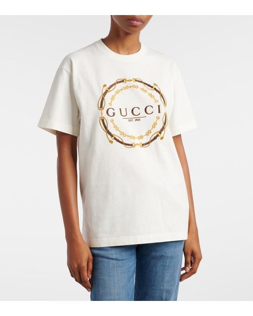 Gucci White Logo Embroidered Cotton Jersey T-Shirt