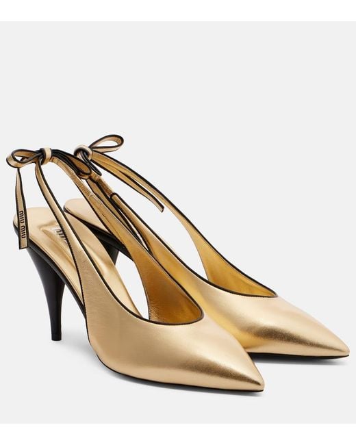 Miu Miu Metallic Leather Slingback Pumps
