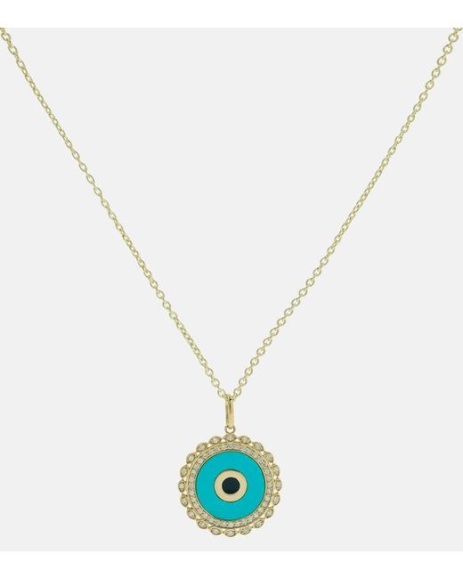 Collana Large Evil Eye in oro 14kt con diamanti e turchese di Sydney Evan in Metallic