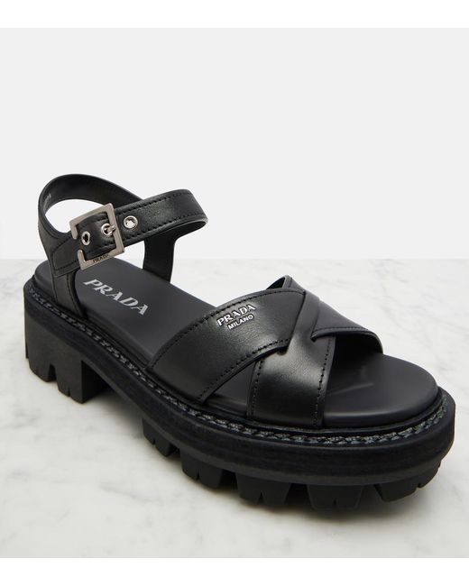 Prada Black Leather Sandals