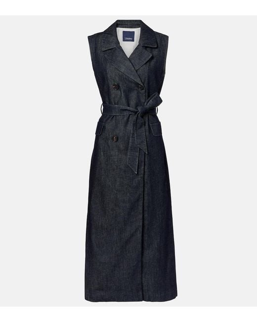 Max Mara Blue Greta Belted Denim Maxi Dress