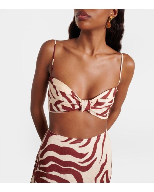 Johanna Ortiz Pink Pleated Printed Linen Bra Top