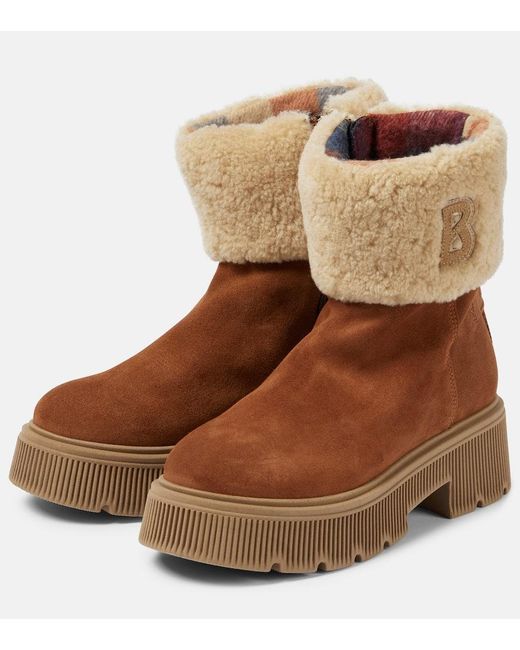 Bogner Brown Turin Shearling-trimmed Suede Ankle Boots