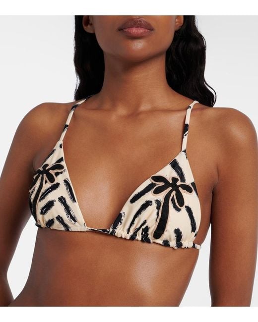 Johanna Ortiz Natural Embroidered Printed Bikini Top