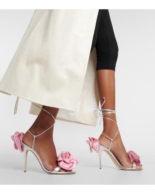 Magda Butrym Pink Floral-applique Leather Sandals