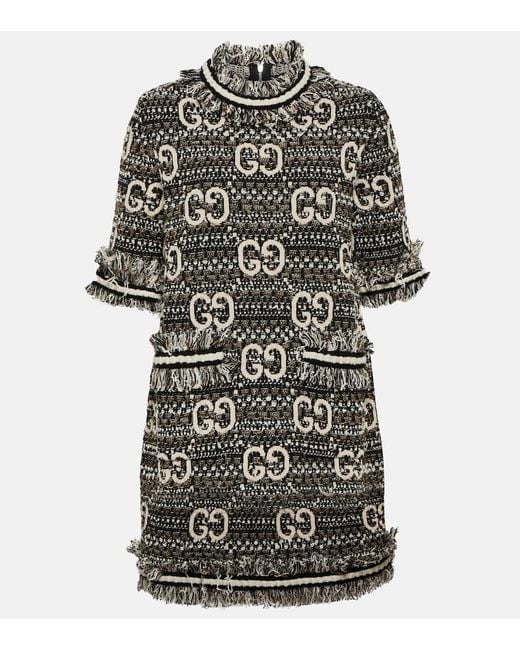 Gucci Black Wool Mohair GG Dress