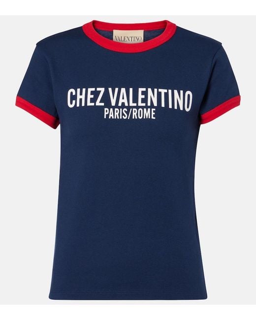 Valentino Blue Chez Cotton Jersey T-Shirt